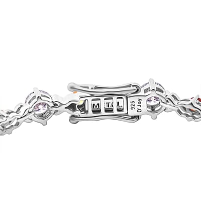 Moissanite and Multi Sapphire 6.80 ctw Art Deco Bracelet in Rhodium Over Sterling Silver (6.50 In)