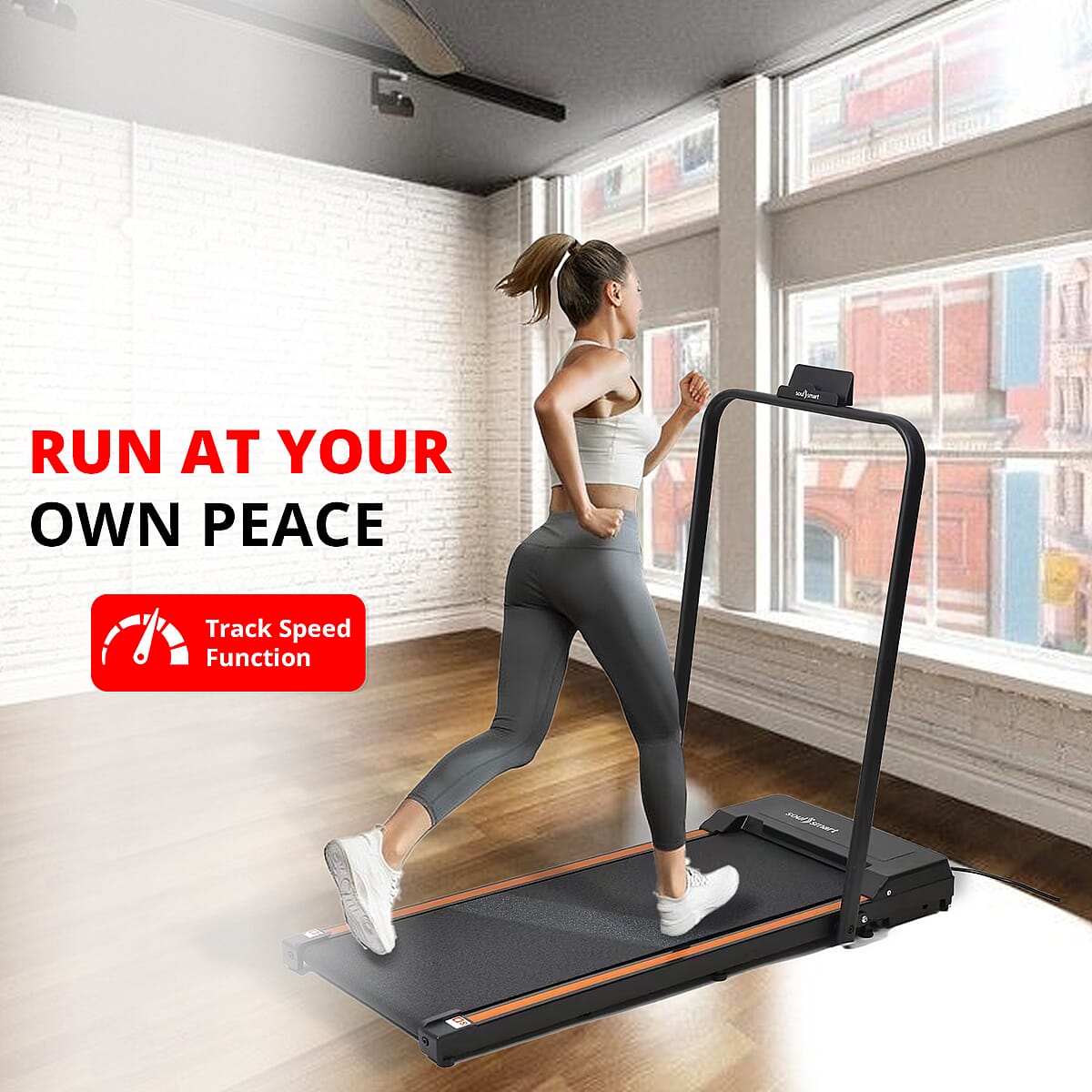 Soulsmart LED Non Slip Treadmill with Handle & Bluetooth Connection - Orange image number 1