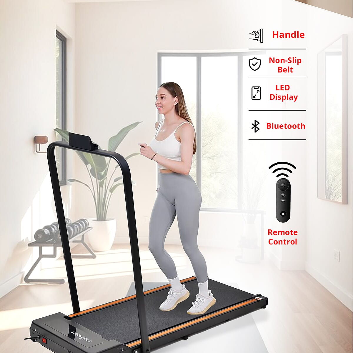 Soulsmart LED Non Slip Treadmill with Handle & Bluetooth Connection - Orange image number 2