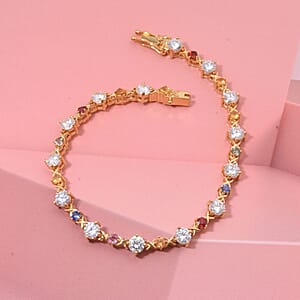 Moissanite and Multi Sapphire 6.80 ctw Art Deco Bracelet in Vermeil Yellow Gold Over Sterling Silver (6.50 In)
