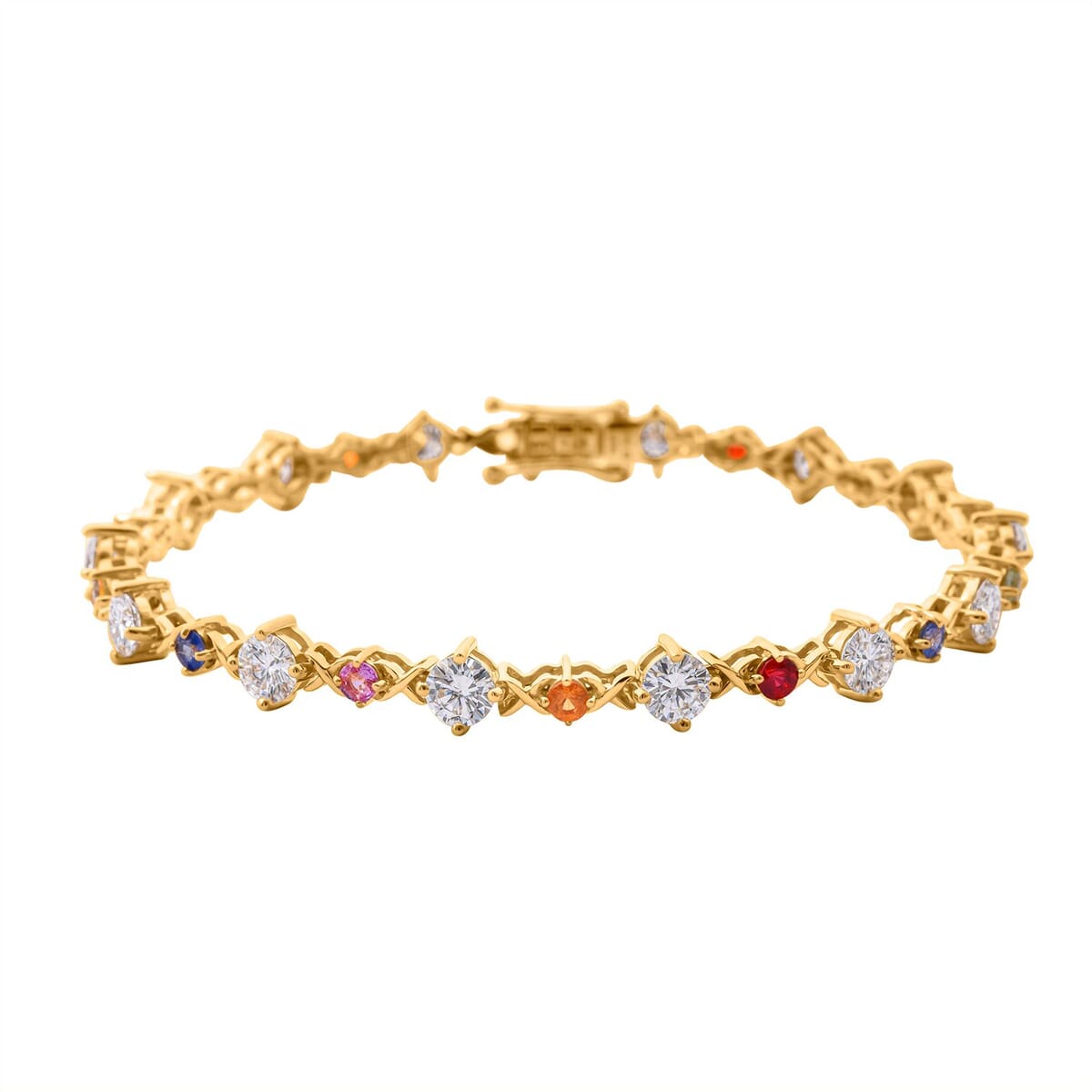 Moissanite and Multi Sapphire 7.40 ctw Art Deco Bracelet in Vermeil Yellow Gold Over Sterling Silver (7.25 In) image number 0