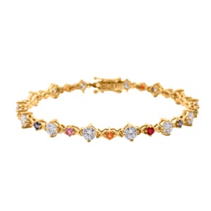 Moissanite and Multi Sapphire 7.40 ctw Art Deco Bracelet in Vermeil Yellow Gold Over Sterling Silver (7.25 In)
