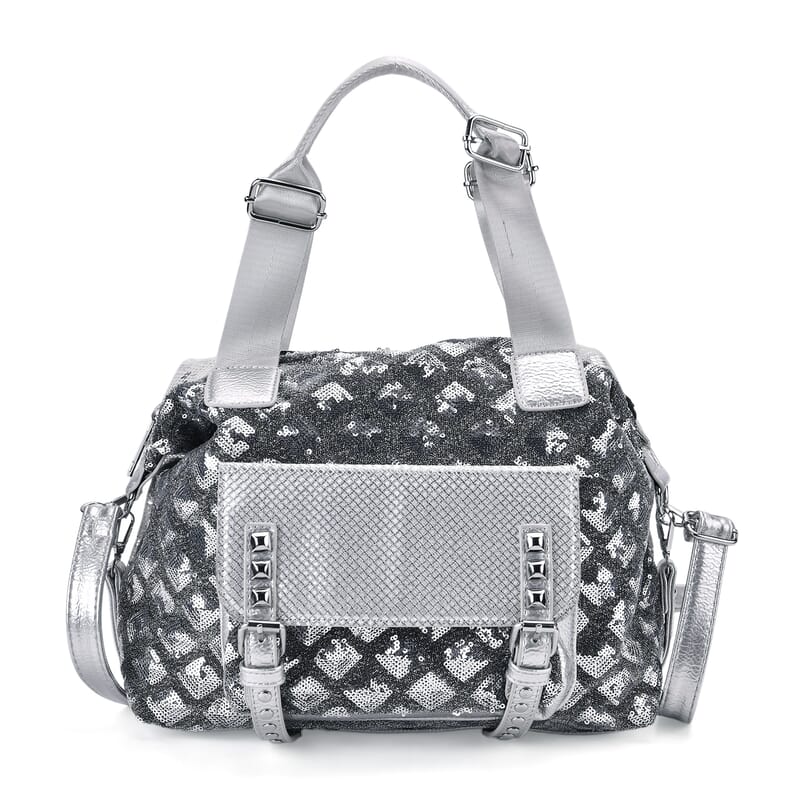 Silver Shiny Faux Leather Crossbody Bag with Detachable Shoulder Strap