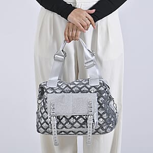Silver Shiny Faux Leather Crossbody Bag with Detachable Shoulder Strap