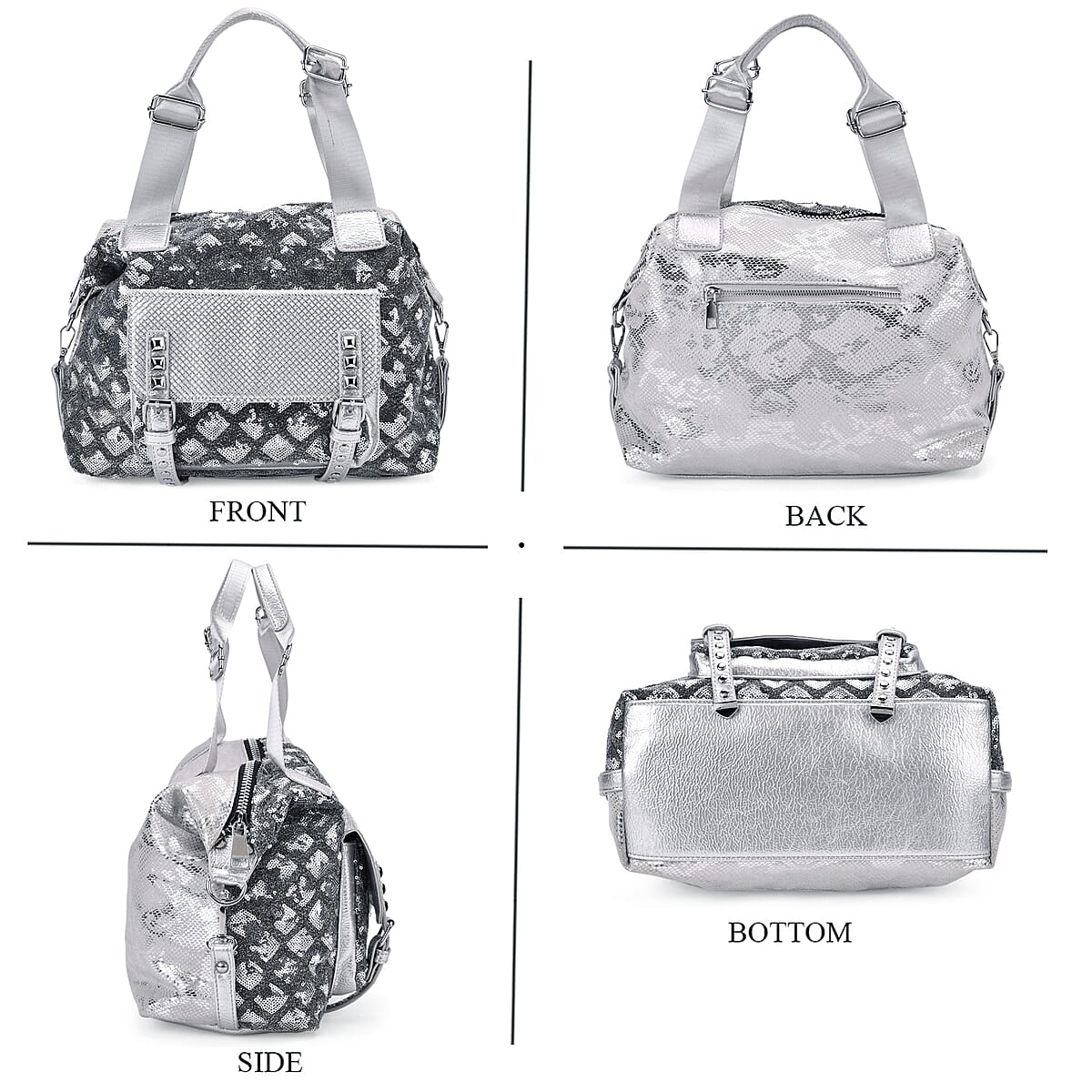 Silver Shiny Faux Leather Crossbody Bag with Detachable Shoulder Strap image number 4