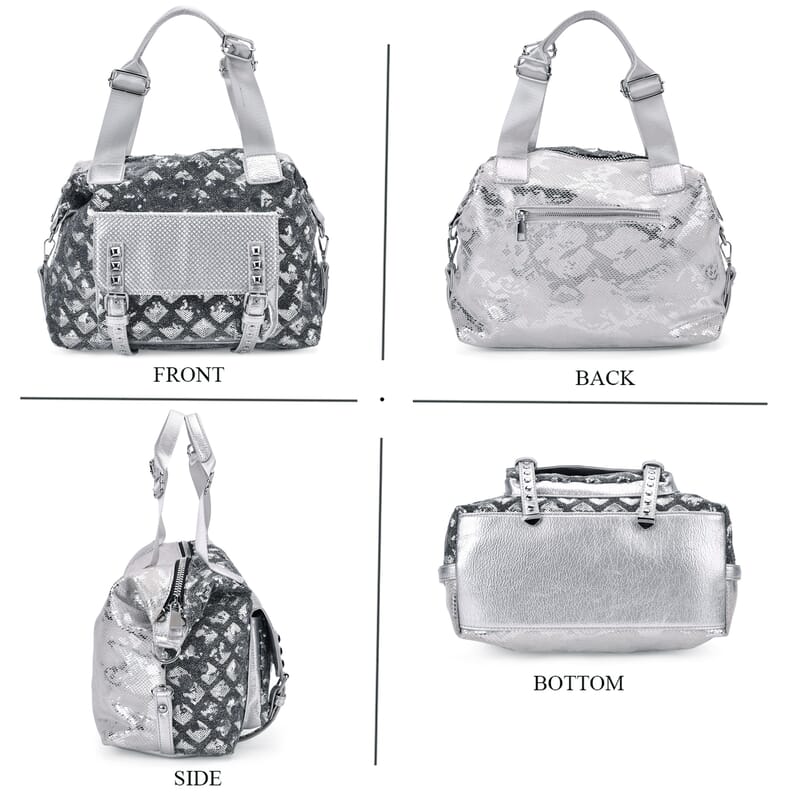 Silver Shiny Faux Leather Crossbody Bag with Detachable Shoulder Strap