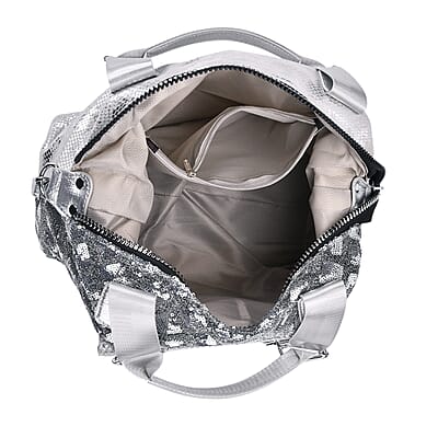 Silver Shiny Faux Leather Crossbody Bag with Detachable Shoulder Strap