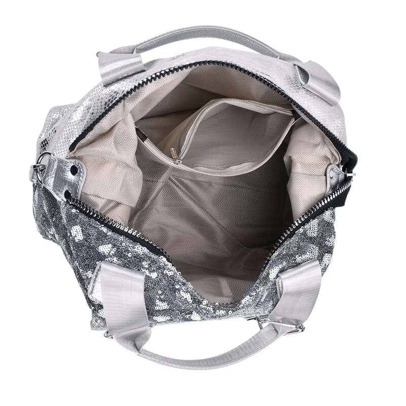 Silver Shiny Faux Leather Crossbody Bag with Detachable Shoulder Strap