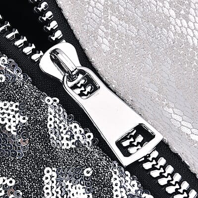 Silver Shiny Faux Leather Crossbody Bag with Detachable Shoulder Strap