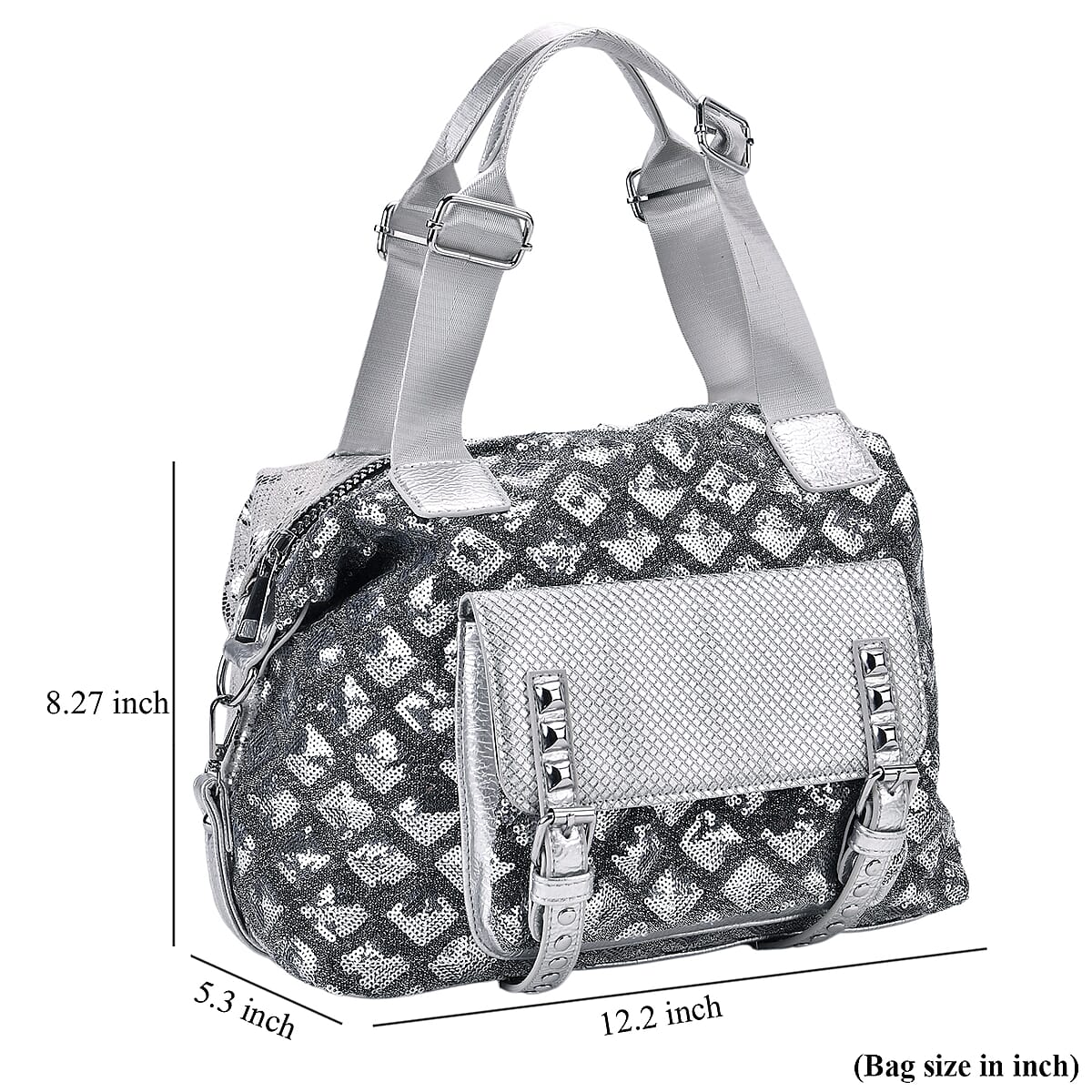 Silver Shiny Faux Leather Crossbody Bag with Detachable Shoulder Strap image number 7