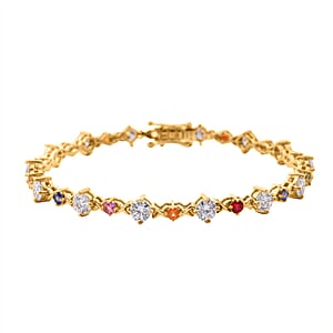 Moissanite and Multi Sapphire 7.90 ctw Art Deco Bracelet in Vermeil Yellow Gold Over Sterling Silver (8.00 In)