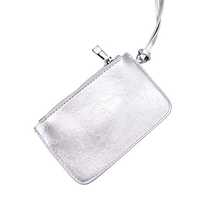 Silver Faux Leather Rivet Drawstring Bucket Bag with Zipper Pouch