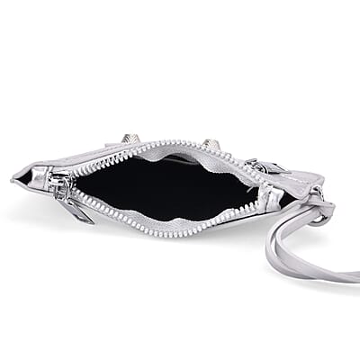 Silver Faux Leather Rivet Drawstring Bucket Bag with Zipper Pouch