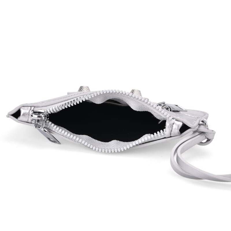 Silver Faux Leather Rivet Drawstring Bucket Bag with Zipper Pouch