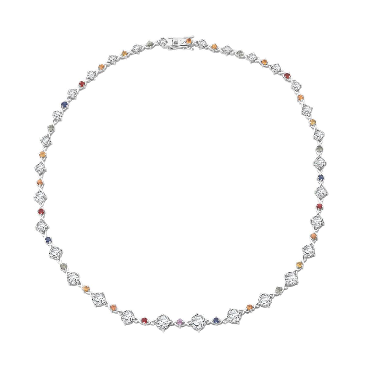 Moissanite and Multi Sapphire 21.30 ctw Art Deco Necklace in Rhodium Over Sterling Silver 18 Inches image number 0