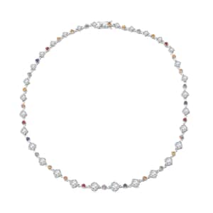 Moissanite and Multi Sapphire 21.30 ctw Art Deco Necklace in Rhodium Over Sterling Silver 18 Inches