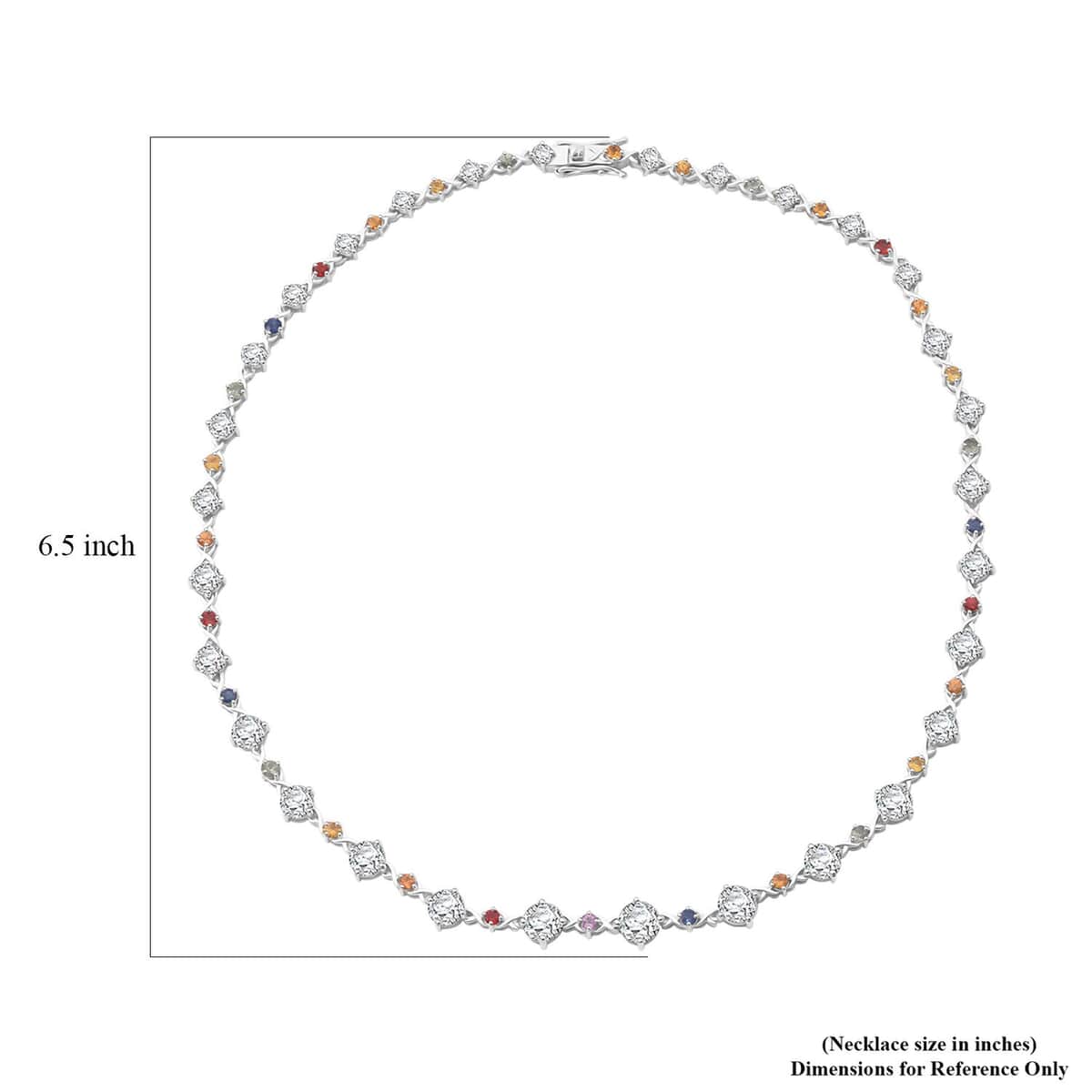 Moissanite and Multi Sapphire 21.30 ctw Art Deco Necklace in Rhodium Over Sterling Silver 18 Inches image number 4