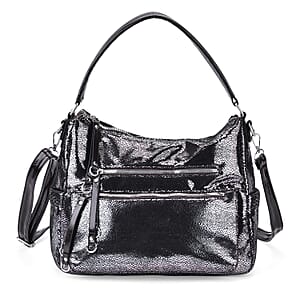 Khaki Dark Purple Faux Leather Crossbody Bag with Shoulder Strap