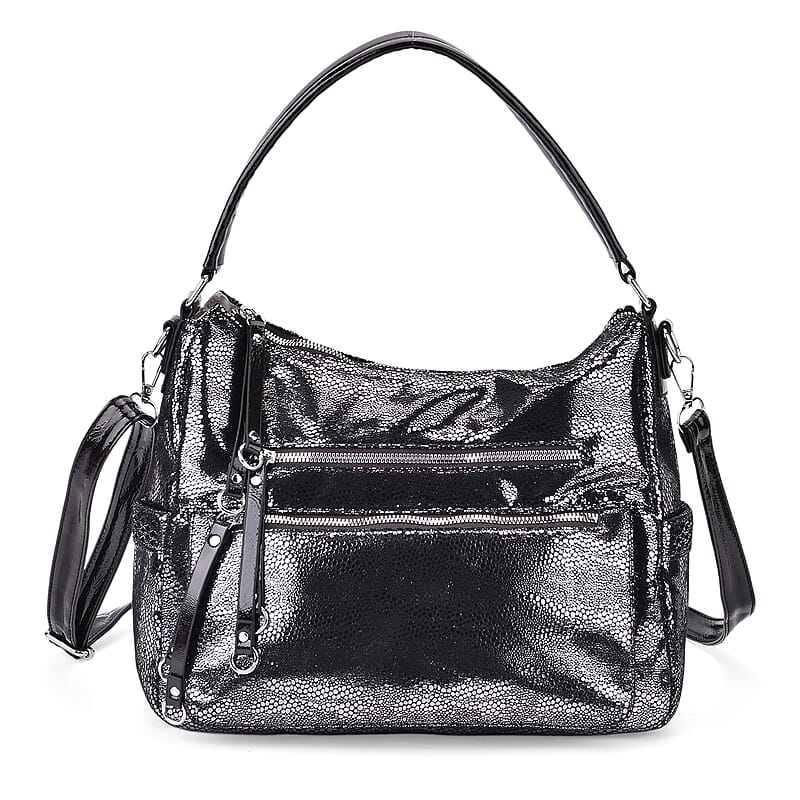 Dark Purple Faux Leather Crossbody Bag with Shoulder Strap
