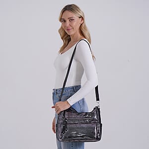 Khaki Dark Purple Faux Leather Crossbody Bag with Shoulder Strap