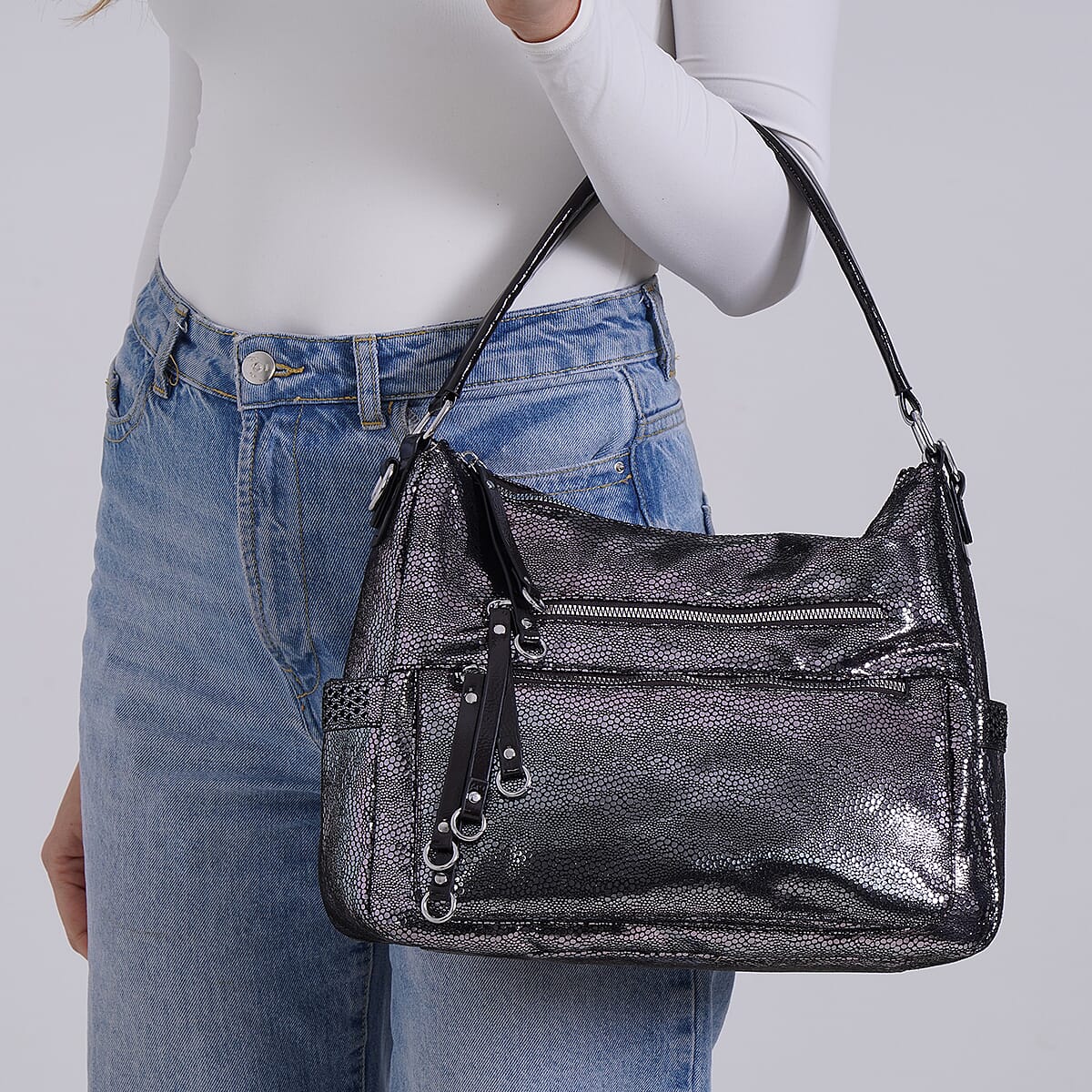 Khaki Dark Purple Faux Leather Crossbody Bag with Shoulder Strap image number 3