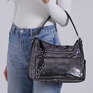 Khaki Dark Purple Faux Leather Crossbody Bag with Shoulder Strap