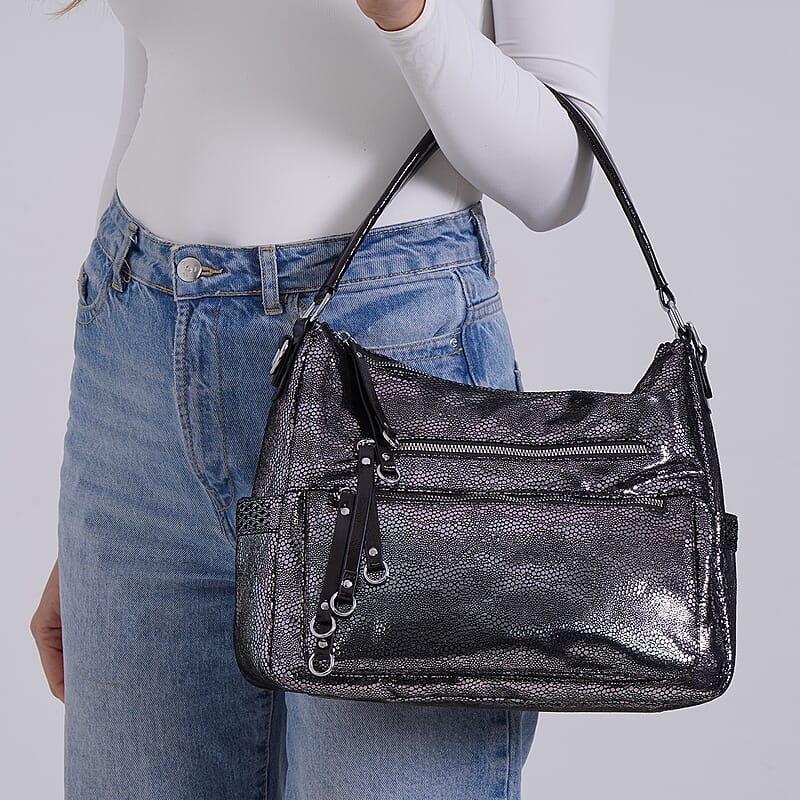 Dark Purple Faux Leather Crossbody Bag with Shoulder Strap