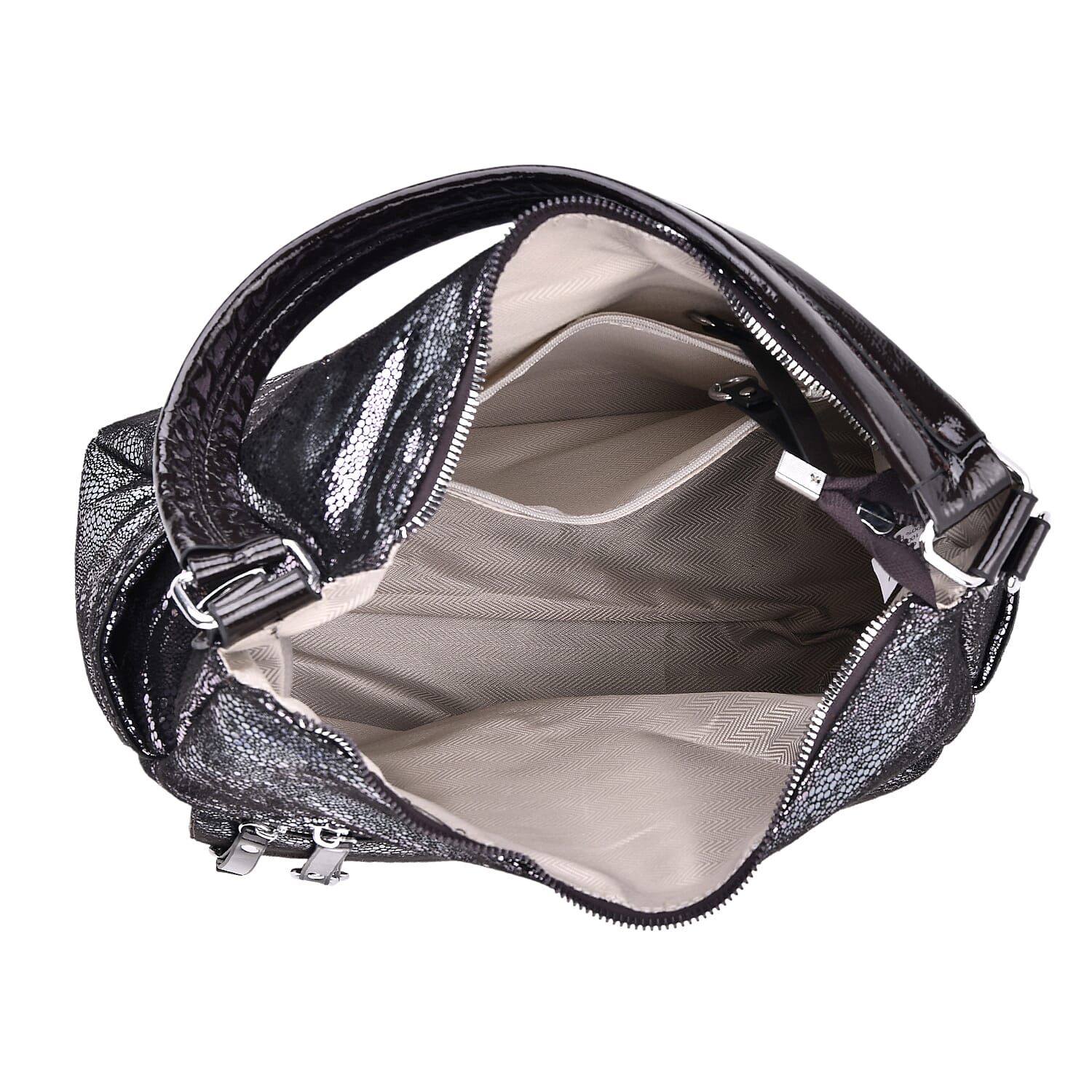 Khaki Dark Purple Faux Leather Crossbody Bag with Shoulder Strap