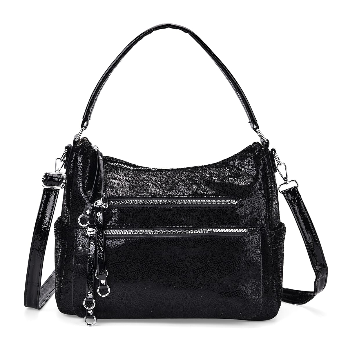 Black Faux Leather Crossbody Bag with Shoulder Strap image number 0