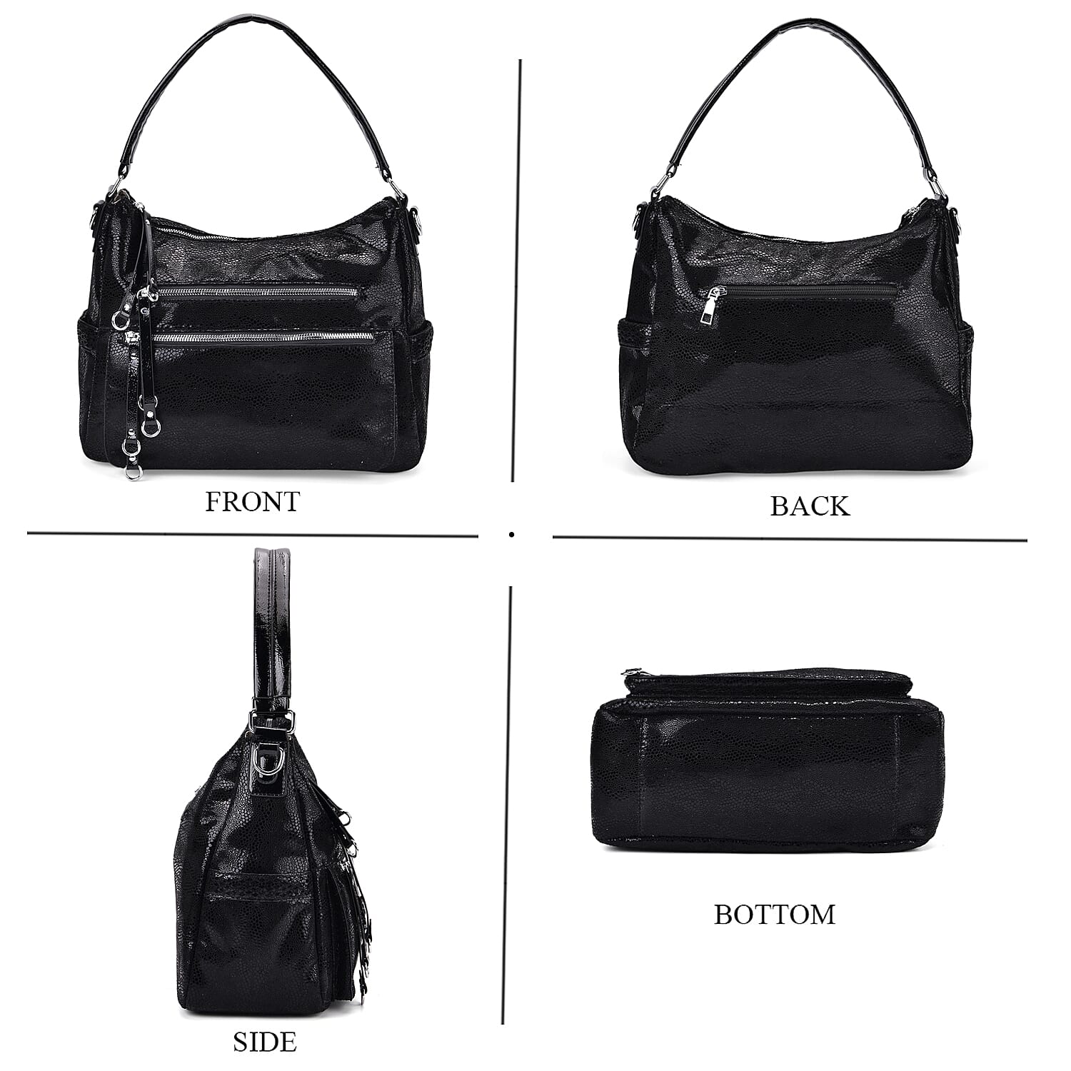 Black Faux Leather Crossbody Bag with Shoulder Strap