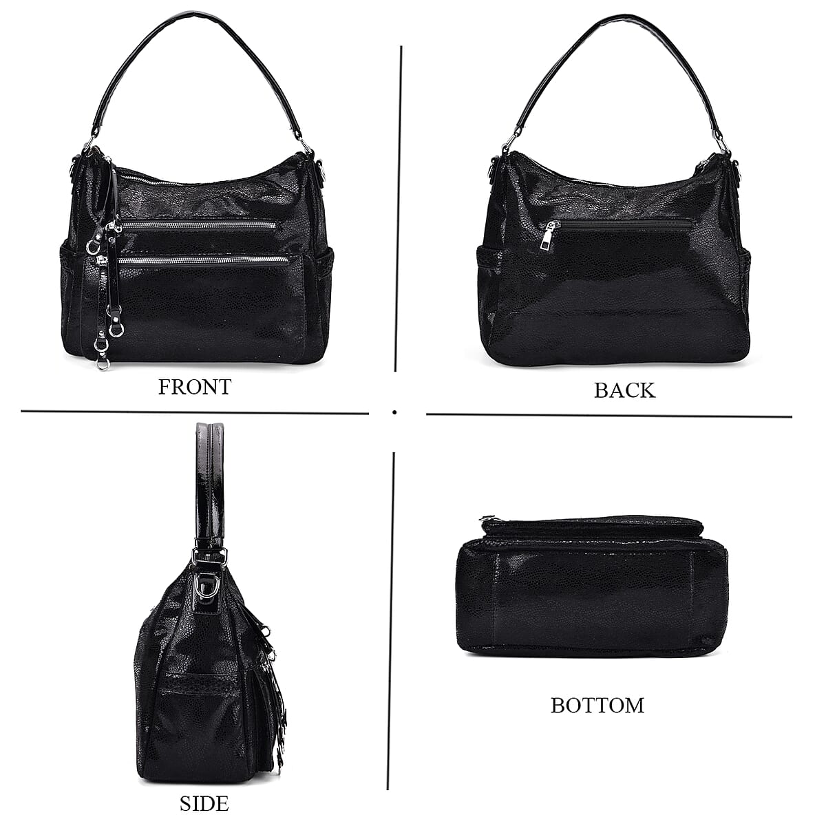 Black Faux Leather Crossbody Bag with Shoulder Strap image number 4