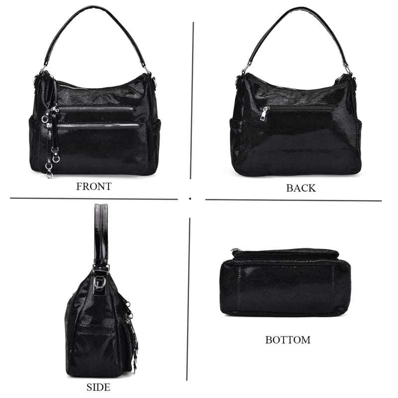 Black Faux Leather Crossbody Bag with Shoulder Strap