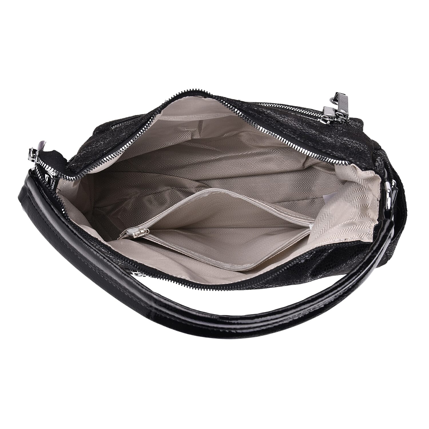 Black Faux Leather Crossbody Bag with Shoulder Strap