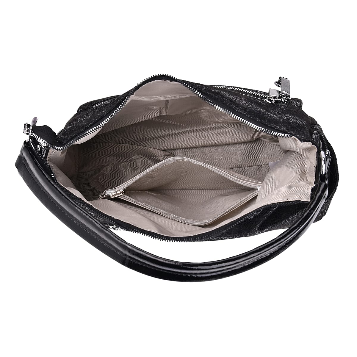 Black Faux Leather Crossbody Bag with Shoulder Strap image number 5
