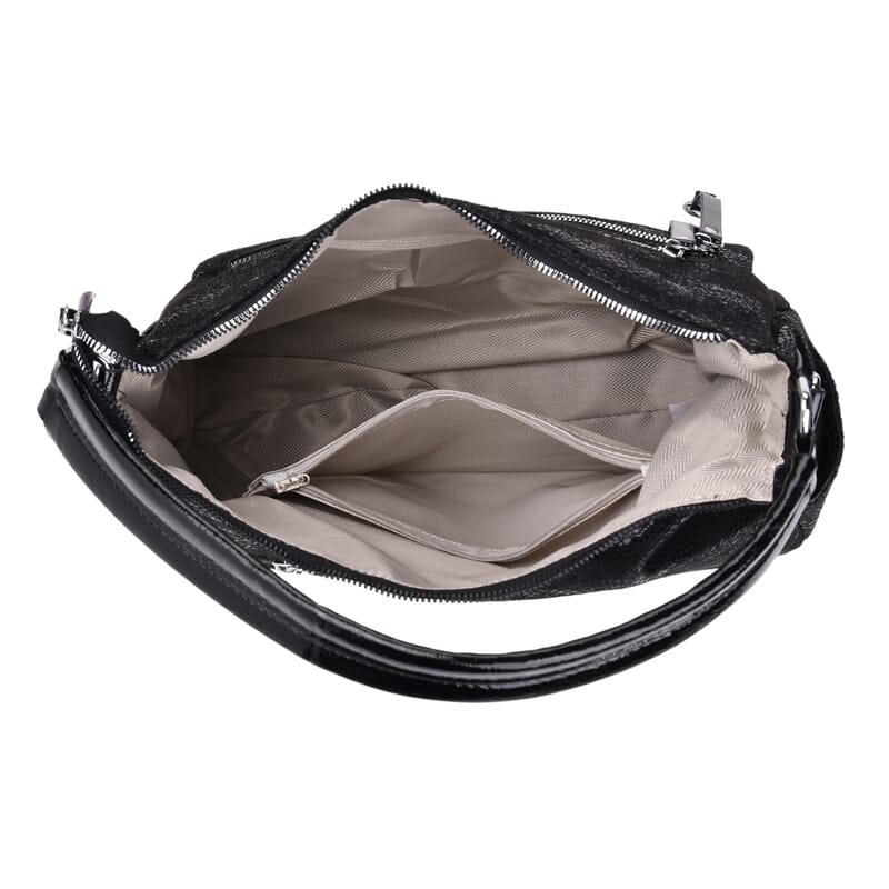 Black Faux Leather Crossbody Bag with Shoulder Strap