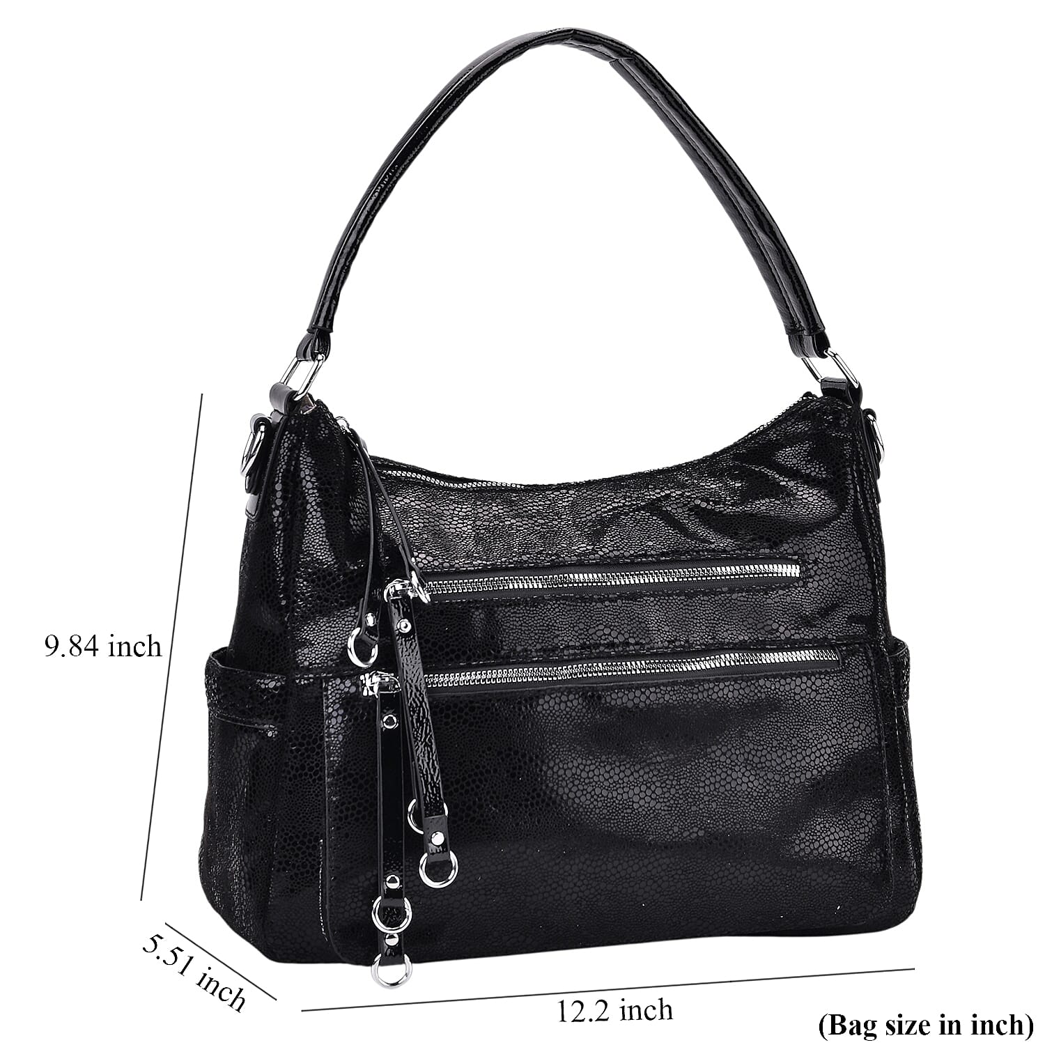 Black Faux Leather Crossbody Bag with Shoulder Strap