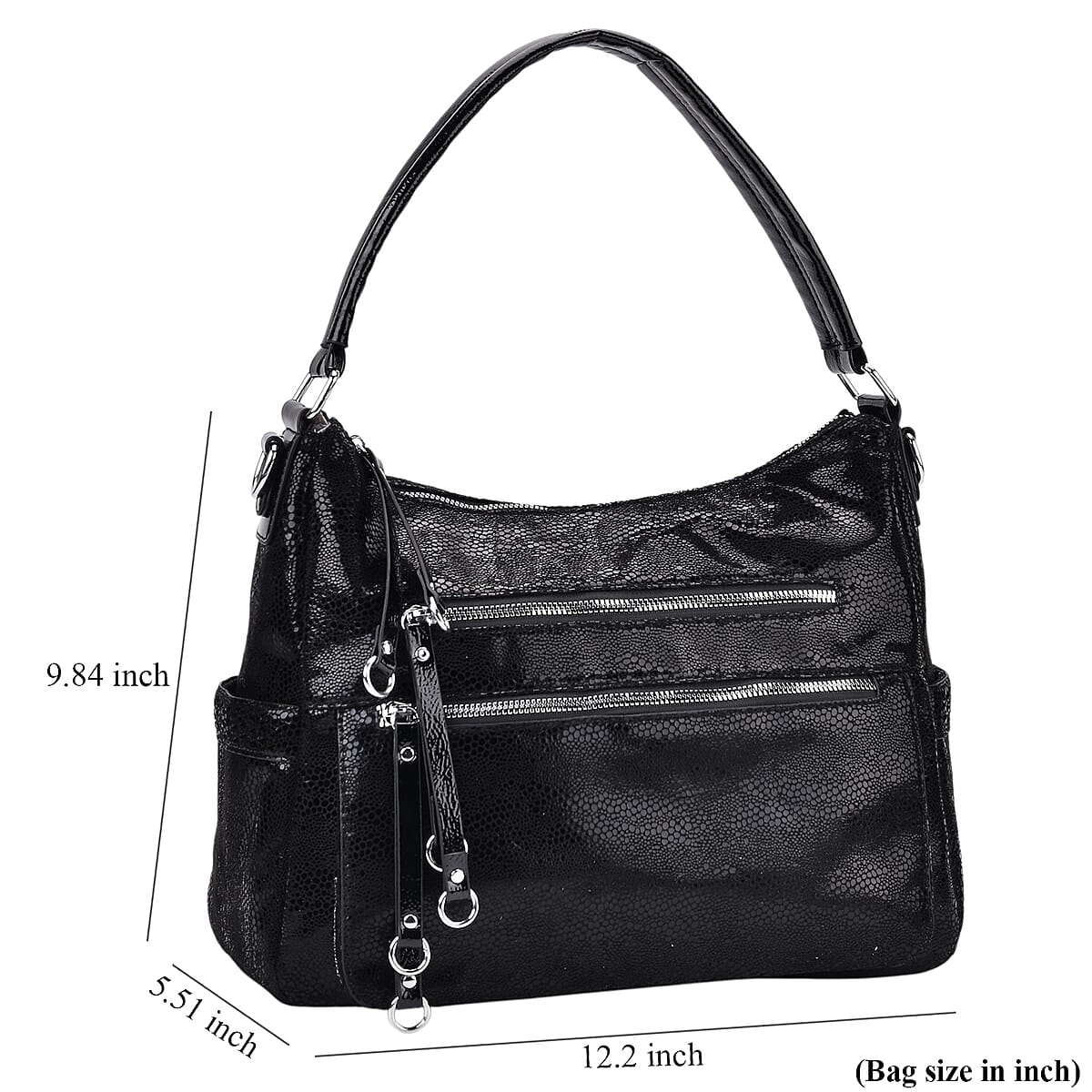 Black Faux Leather Crossbody Bag with Shoulder Strap image number 7