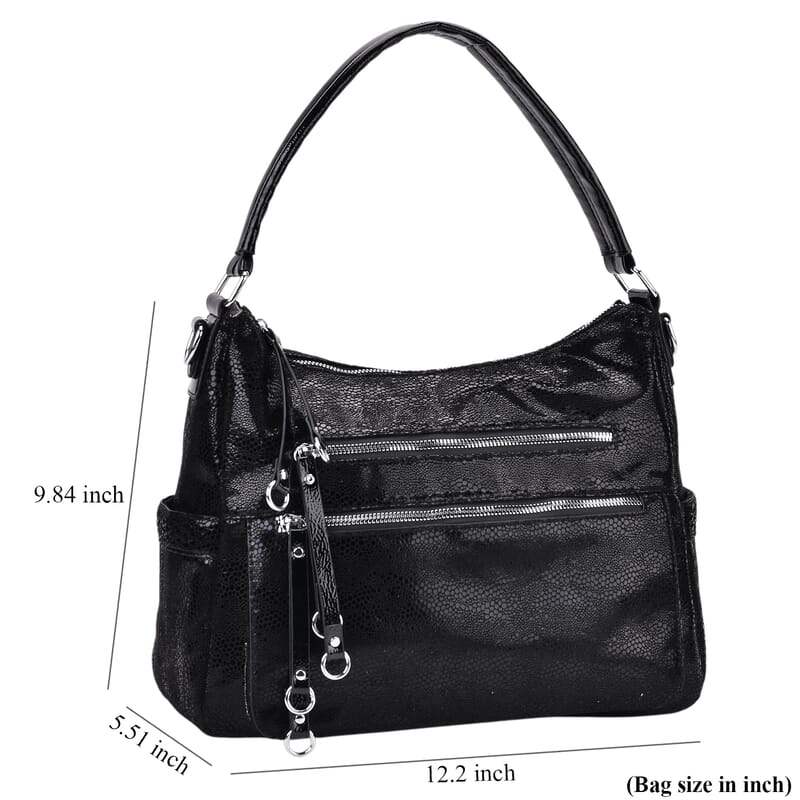 Black Faux Leather Crossbody Bag with Shoulder Strap
