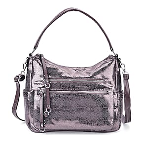 Khaki Shiny Faux Leather Crossbody Bag with Shoulder Strap