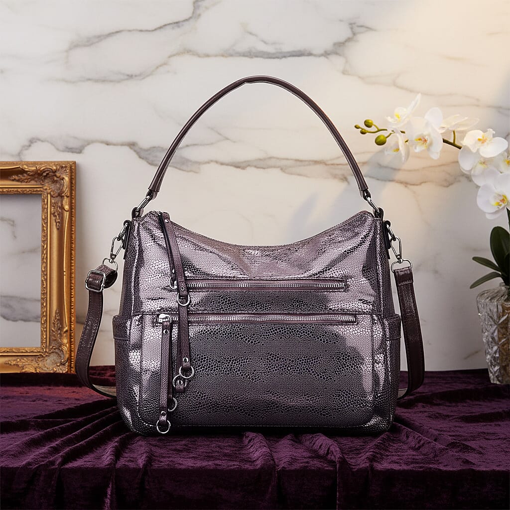 Khaki Shiny Faux Leather Crossbody Bag with Shoulder Strap