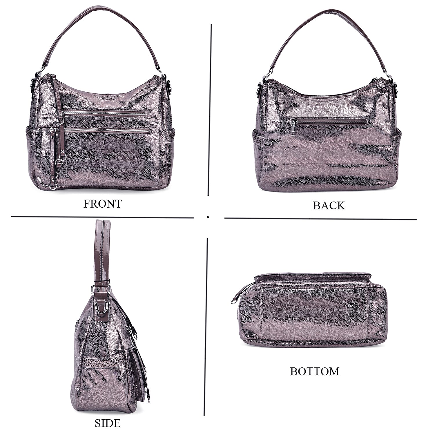 Khaki Shiny Faux Leather Crossbody Bag with Shoulder Strap