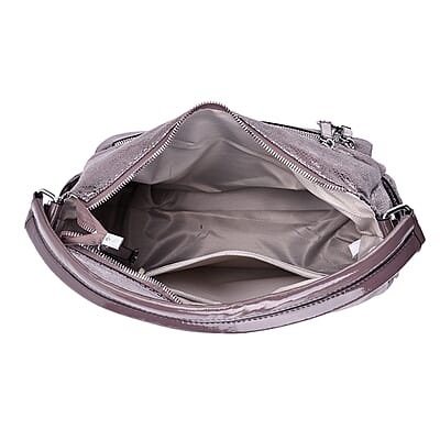 Khaki Shiny Faux Leather Crossbody Bag with Shoulder Strap