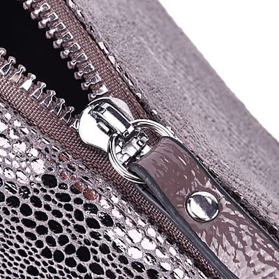 Khaki Shiny Faux Leather Crossbody Bag with Shoulder Strap