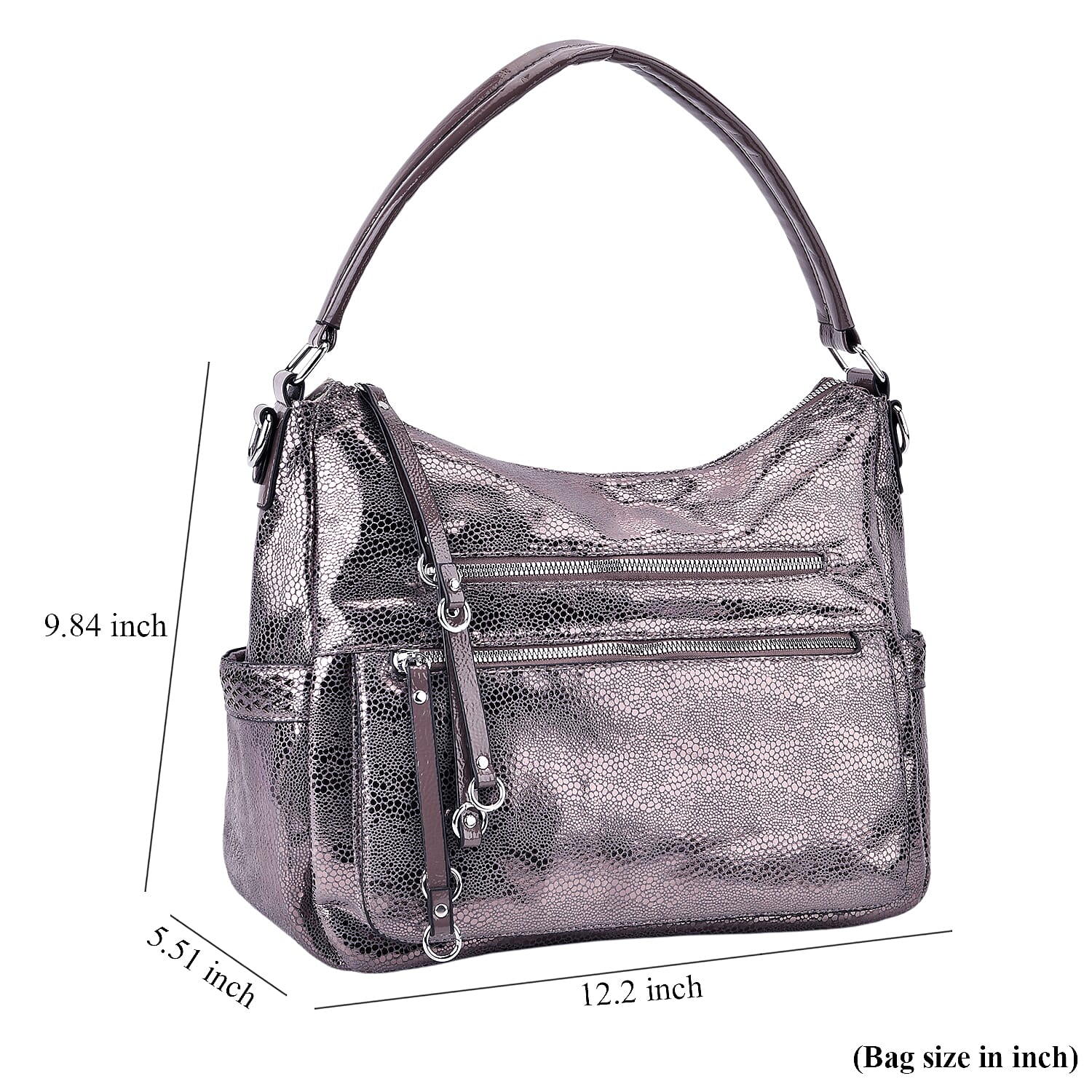 Khaki Shiny Faux Leather Crossbody Bag with Shoulder Strap