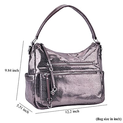 Khaki Shiny Faux Leather Crossbody Bag with Shoulder Strap