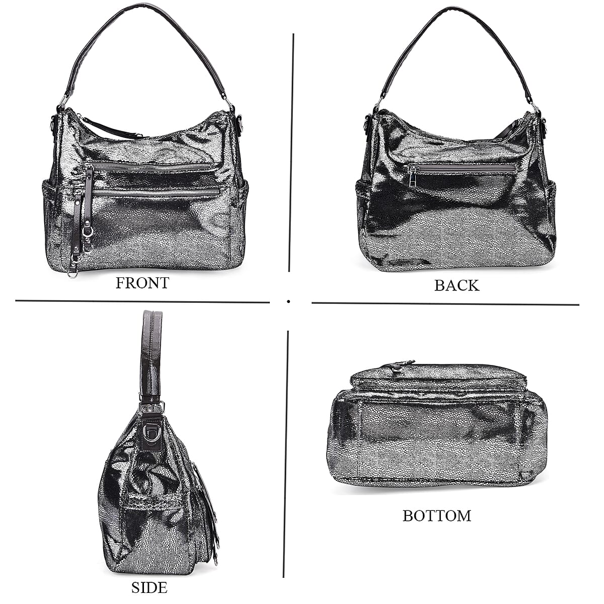 Silver Faux Leather Crossbody Bag with Shoulder Strap image number 4