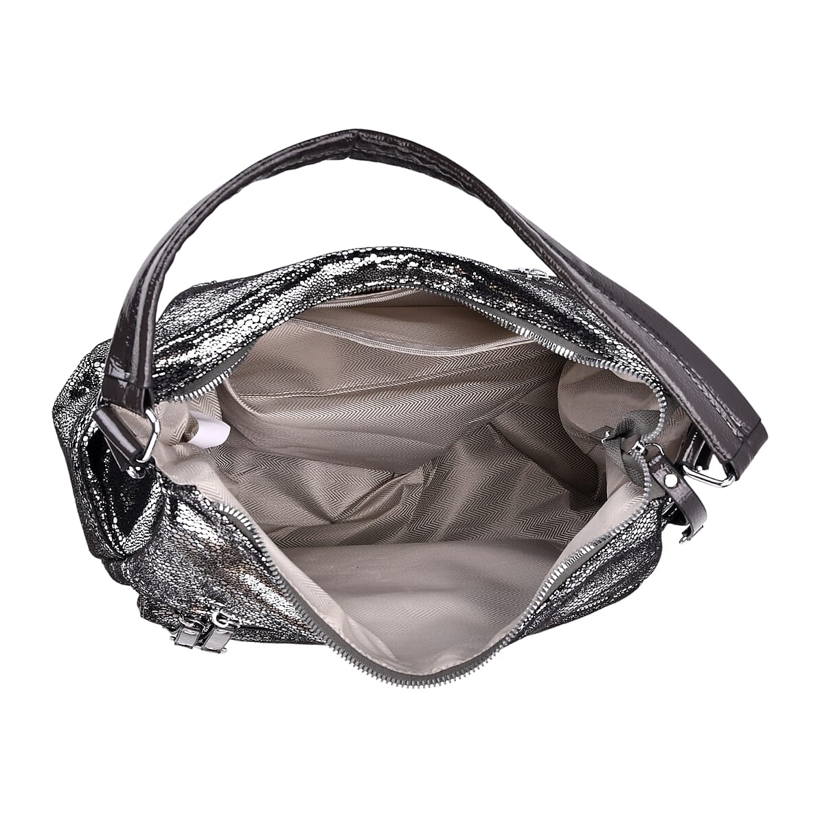Silver Faux Leather Crossbody Bag with Shoulder Strap image number 5