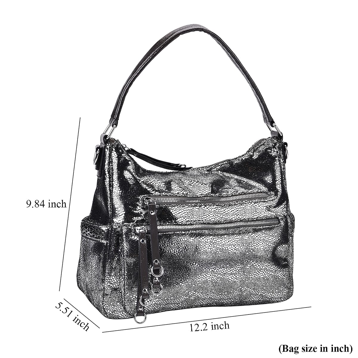 Silver Faux Leather Crossbody Bag with Shoulder Strap image number 7