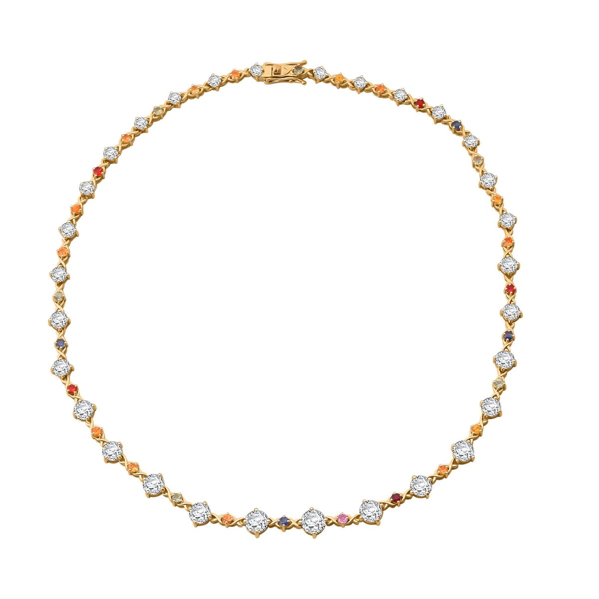 Moissanite and Multi Sapphire 21.30 ctw Art Deco Necklace in Vermeil Yellow Gold Over Sterling Silver 18 Inches image number 0