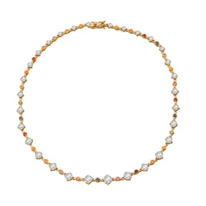Moissanite and Multi Sapphire 21.30 ctw Art Deco Necklace in Vermeil Yellow Gold Over Sterling Silver 18 Inches